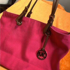 Michael Kors Fuchsia Tote with Brown Accents